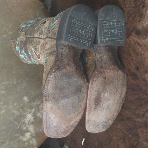 CORRAL E1024 Brown/turquoise aztec distressed cowgirl boots square toe sz 7.5 - Picture 13 of 16